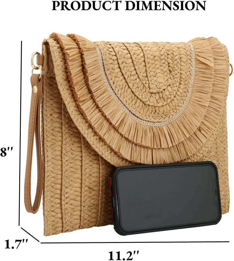 Gets Straw Clutch Purse for Women, Woven Beach Bag Summer Corssbody Purse Small Rattan Shoulder Bag for Travel | Hand-woven, Summer Beach, Envelope, Hand-woven, Summer Beach, Envelope - Image 3